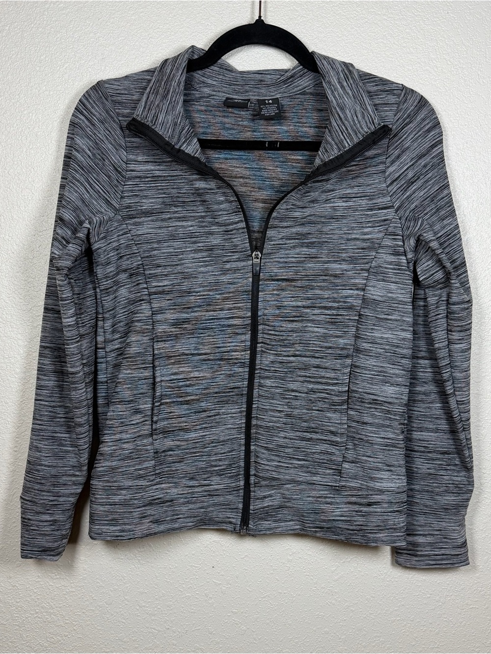 NWOT Girls 14 Gray Black Space Dye Full Zip Lightweight Athletic Jacket Comfy